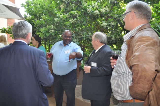 Prof Thanyani Mariba (Rector of the NWU's Vaal Triangle Campus) speaking with Prof Tommy du Plessis (NWU Business School)