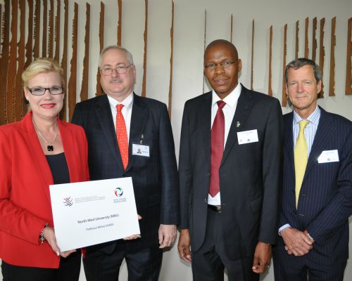 Prof Wilma Viviers, director of TRADE and now also a WTO Chairholder, with Mr David Shark, Prof Dan Kgwadi and Mr Maarten Smeets