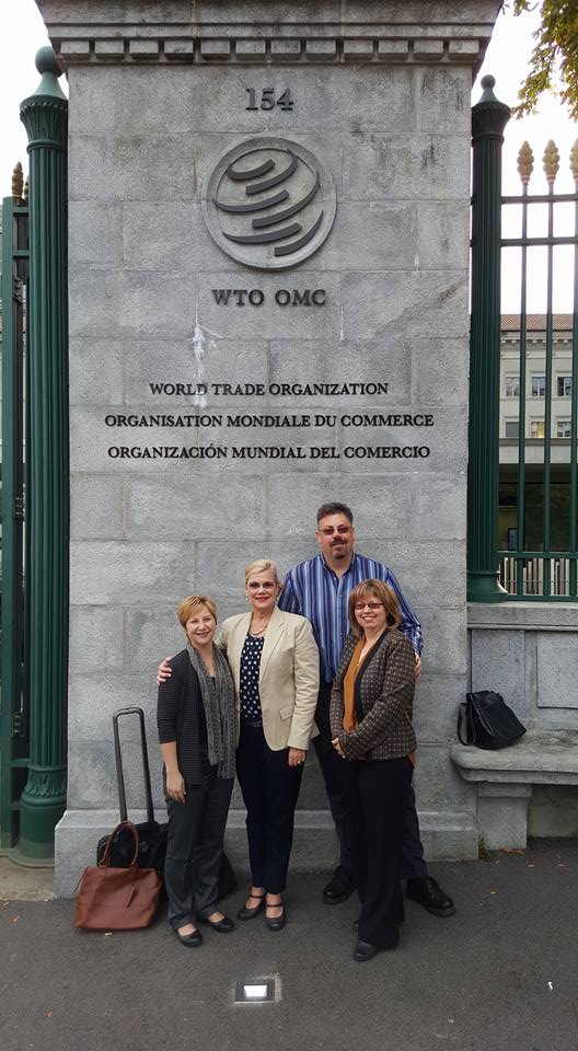 Dr Sonja Grater, Proffs Wilma Viviers and Derick Blaauw and Dr Anmar Pretorius at the 16th WTO Public Forum in Geneva